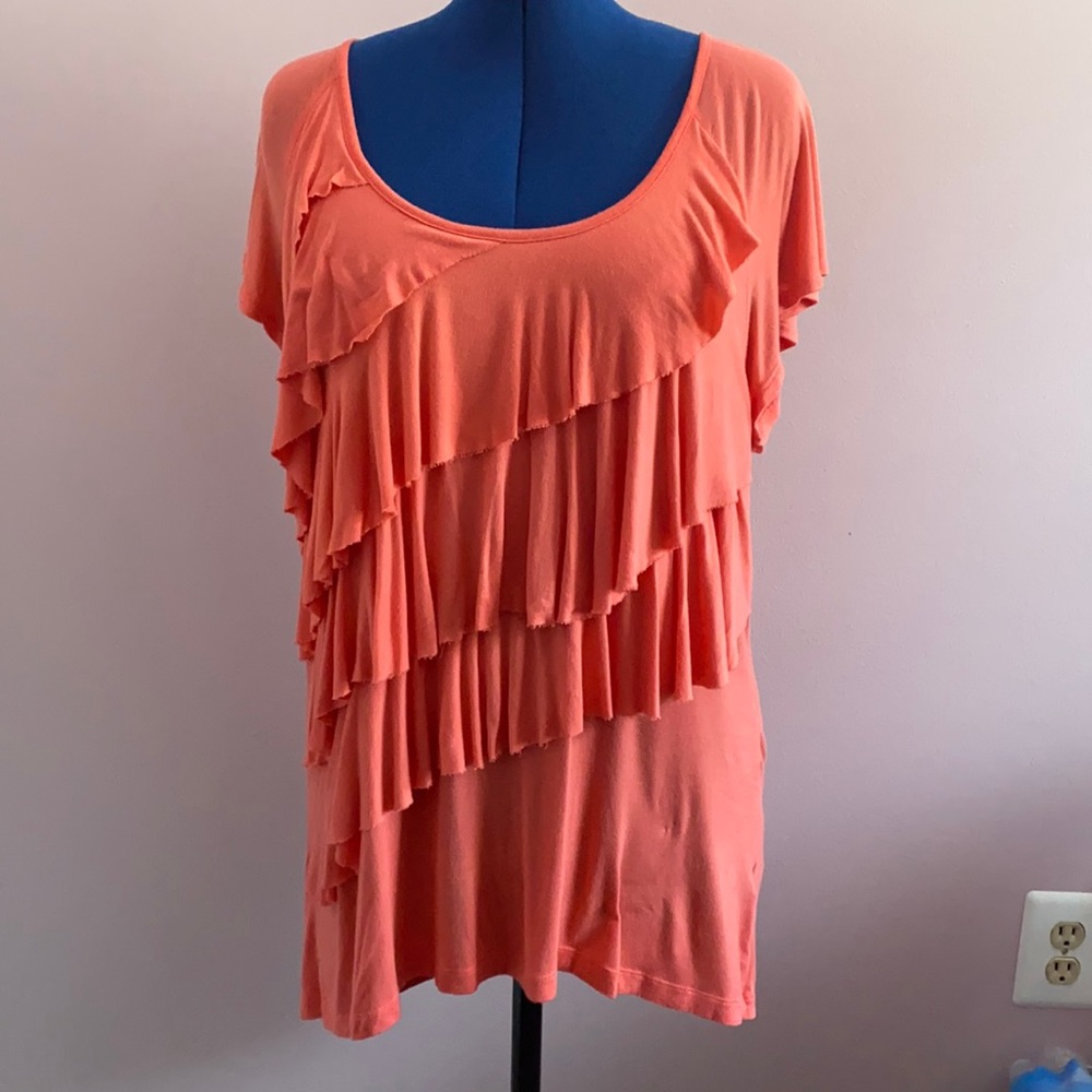 Nicole Miller front ruffle coral blouse XXL flouncy sleeves